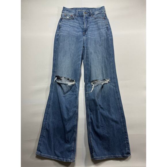 American Eagle Women's Curvy Super High-Rise Baggy Wide Leg Jeans - Sz 0 (25x30) - Picture 1 of 6